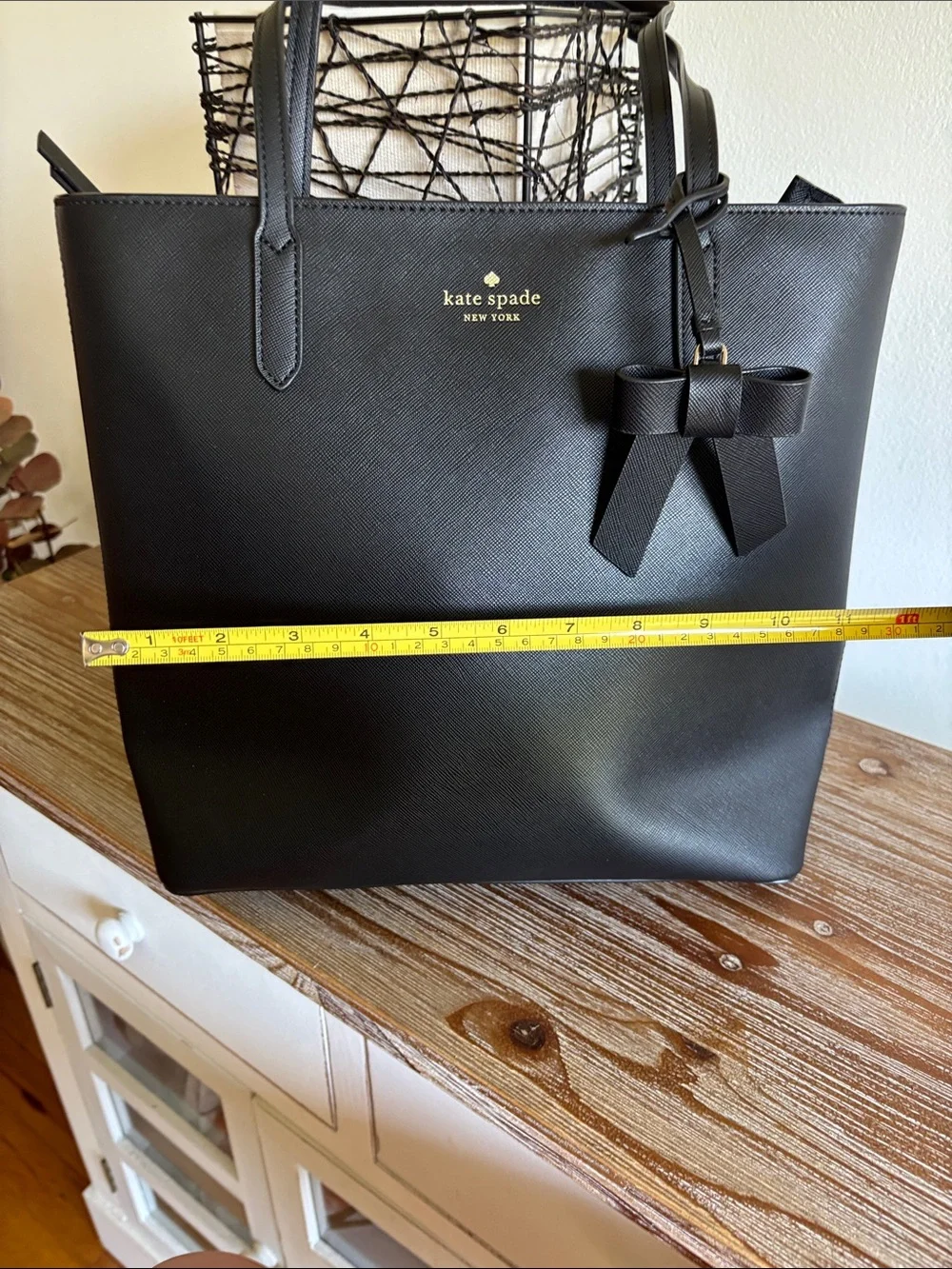 kate spade Black Leather Tote Bag with Bow